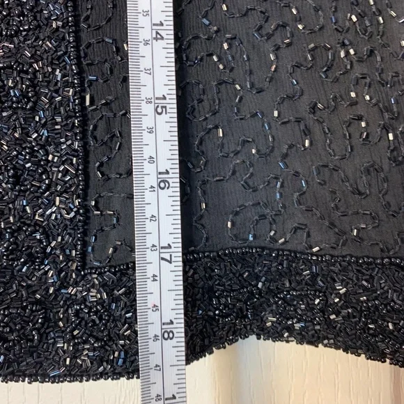 Vintage Patra Petite Black Beaded Silk Evening Jacket Cropped Size PM 80s 90s - Picture 13 of 16